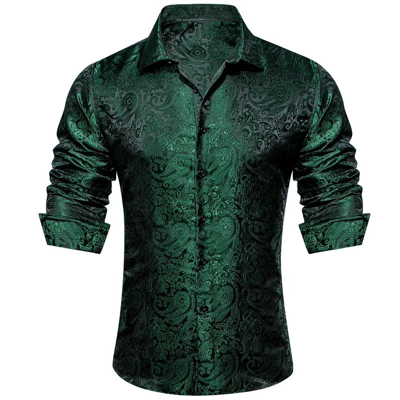 Men's Luxury Paisley Silk-Feel Button Down Shirt