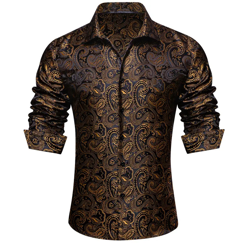 Men's Luxury Paisley Silk-Feel Button Down Shirt